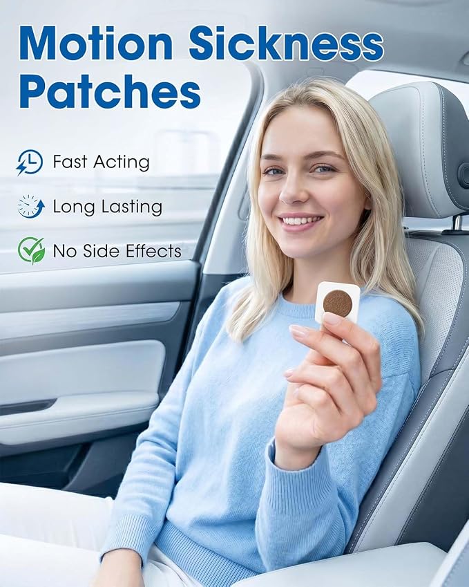 MQ Motion Sickness Patch,50 Count,Non Drowsy Sea Sickness Patches Behind Ear for Cruise Ship Travel, Waterproof Car Sick Patches Fast Acting & Long Last 72H