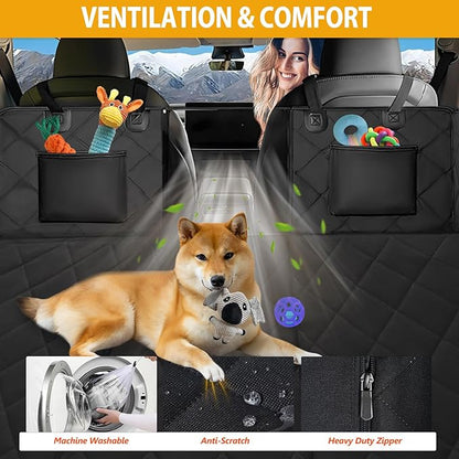 Back Seat Extender for Dogs-Large Space, Dog Car Seat Cover Hard Bottom Holds 420lbs, Sturdy Backseat Extender for Dogs,Upgraded Waterproof Pet Car Bed Dog Hammock for Car, SUV,Truck, Black