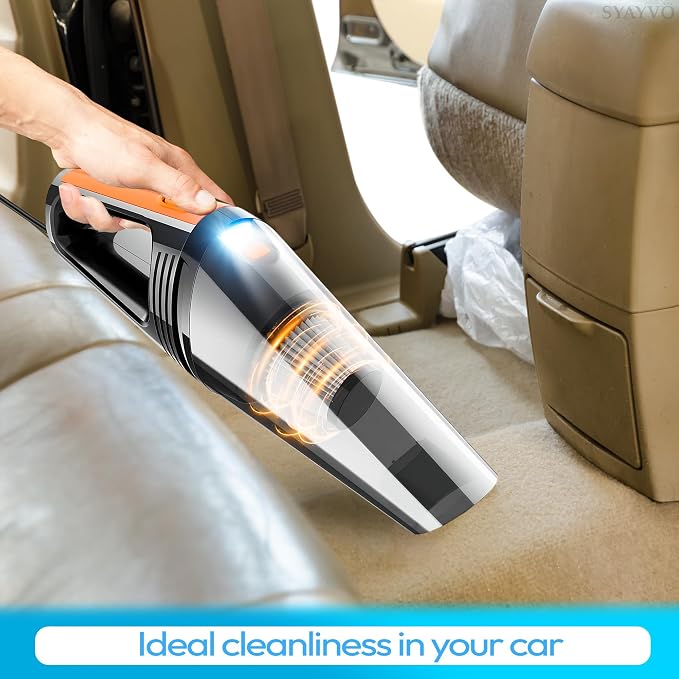 SYAYVO Portable Car Vacuum Cleaner - 8000PA/100W/DC12V Corded Vacuum Cleaner Handheld Vacuum with Attachments, LED Light Cleaning Kit 16.4 Ft Car Detailing Accessories for Women & Men