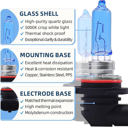 Sinoparcel 9012/HIR2 Halogen Headlight Bulbs 5000K White Light, High and Low Beam More Brightness Replacement for Standard 55W Bulb,Pack of 2