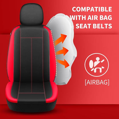 HChengkikz Car Seat Covers Front Seat, Waterproof Neoprene Car Seat Cover, Airbag Compatible,Universal Automotive Comfort for Most Cars, Trucks, SUVs (Black + Red)