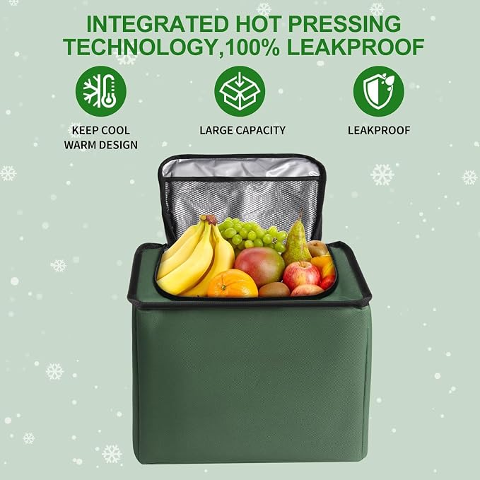 Snuopfy Car Trunk Organizer,115L Heavy Duty Collapsible Trunk Storage, with Insulated Leakproof Cooler Bag Vehicle Cargo Organizer with Lid, 3 Compartments, Straps For Car,Suv,Jeep,Sedan-Green