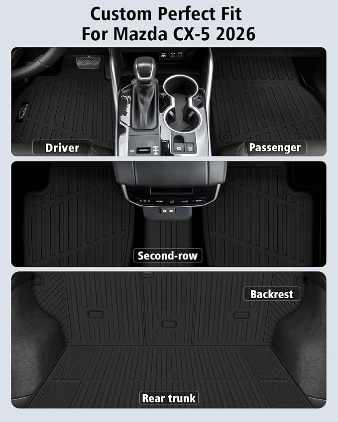 Floor Mats & Cargo Mat with Backrest Mat Custom for Mazda CX-5 2026 (Only Gas), Door Sill Guards, All Weather TPE Full Set Floor Liners Trunk Mat for CX-5 2026 Accessories