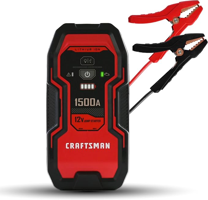 CRAFTSMAN 1500A Lithium Car Battery Jump Starter and Portable Power Pack/Jump Box, 3-in-1 Solution, 2.4A USB Charging, for 12V Power Sport, Automotive, and Marine Batteries, CMXCESM264