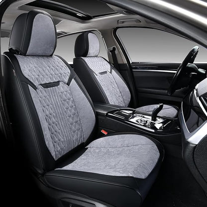 Coverado Full Set Car Seat Covers, Waterproof Leather Seat Covers for Cars with Velvet, Car Seat Protector Universal Fit for Most Vehicles（Black&Gray）