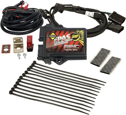 BD Diesel 1036753 E-PAS Positive Air Emergency Engine Shutdown; Incl. Electronic Module/Switch Harness/Switch Decal/Switch Guard Decal/Switch Guard/Velcro Strips/Cable Ties/Window Decal;