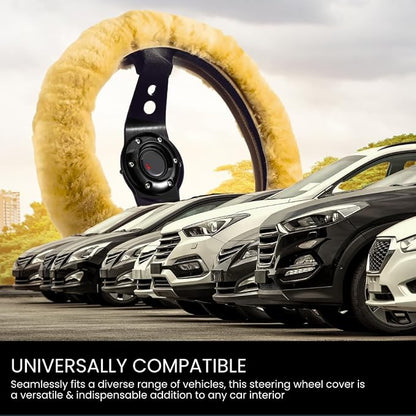 Andalus Brands Luxury Fluffy Car Steering Wheel Covers – Genuine Merino Sheepskin, Soft Fuzzy Car Steering Wheel Cover for Women, Universal 14.5-15" Size, Plush Fur Cute Auto Accessories, Beige