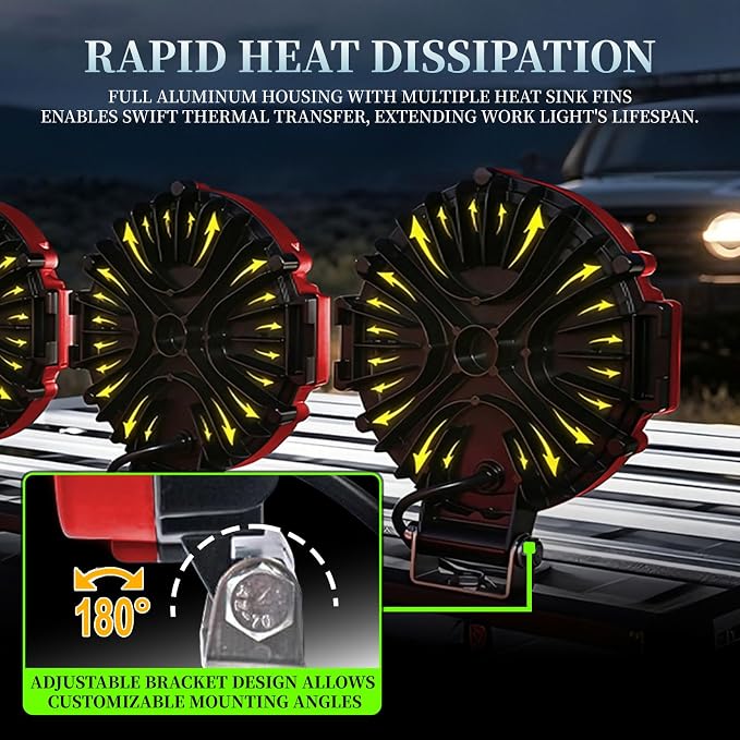 7 Inch Round Super Bright LED Off Road Lights 201W 10000LM Waterproof Combo Beam Work Light Pods, Driving Fog Lights for Truck ATV UTV SUV Pickup Tractor (PACK OF 2 RED WITH WIRING)