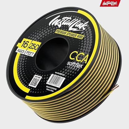 Install Link 16 AWG Gauge Speaker Wire Cable (250 Feet) Stereo, Car or Home Theater, CCA