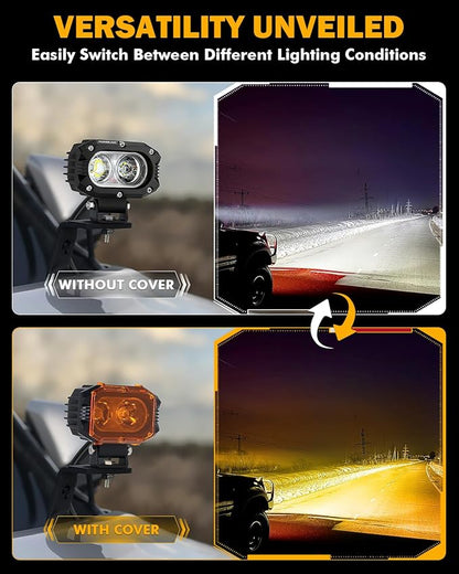 Auxbeam 4 Inch LED Pod Covers, R4 Series 2300K Dark Amber LED Pods Square Offroad Plastic Light Protective Cover Fog Lamp PC Lens Light Mask, 2 Pack (Not Fit for ZD000706)