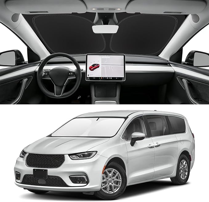 Custom Fit Windshield Sun Shade for Chrysler Pacifica 2017-2026, Blocks UV & Heat, Front Window Sunshade Accessories, Easy Fold & Store Keep Your Car Cooler