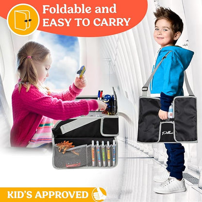 PILLANI Kids Travel Tray for Car - Carseat Tray w/iPad Holder & Dry Erase Board, Road Trip Essentials - Toddler Lap Desk Organizer for Airplane - Roadtrip Activities & Travel Essentials - Pack of 2