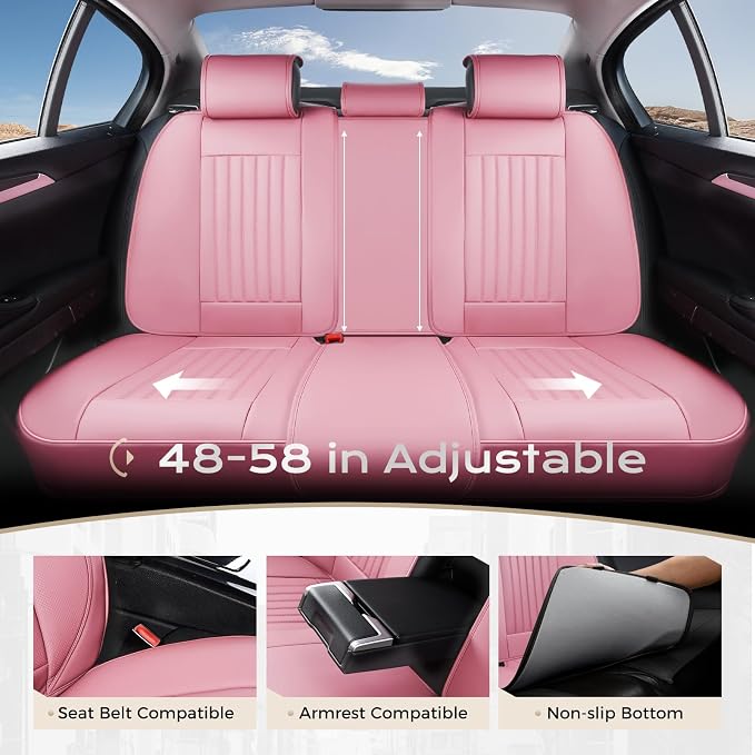 Coverado Car Seat Covers Full Set, Seat Covers for Cars, Car Seat Cover, Car Seat Protector, Leather Car Seat Cushion, Waterproof Car Seat Covers Front Seats and Back Fit for Most Cars(Pink)