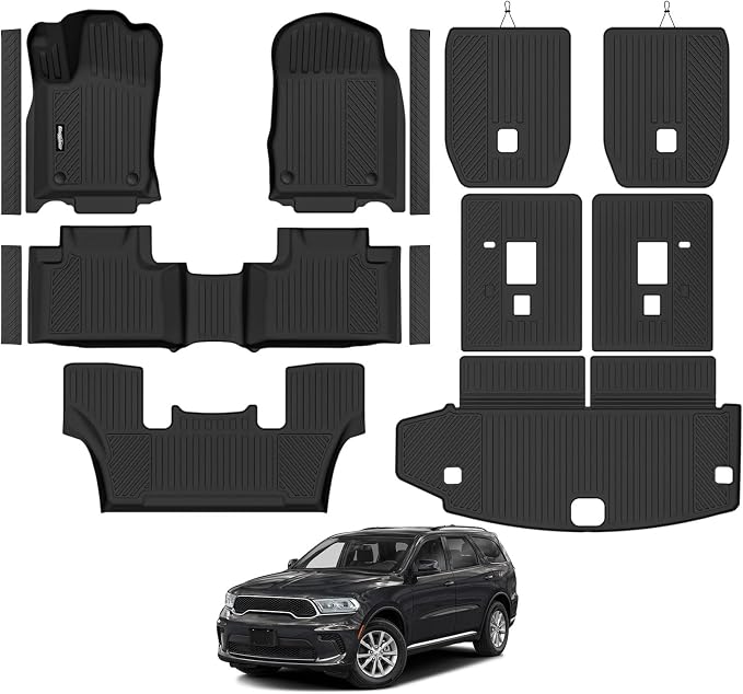 Floor Mats for Dodge Durango 6 Seats/Captain Seat 2016-2025 2026, Trunk Mat and Backrest Mats & Door Sill Guard All Weather TPE Protector for Dodge Durango Accessories