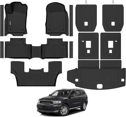 Floor Mats for Dodge Durango 6 Seats/Captain Seat 2016-2025 2026, Trunk Mat and Backrest Mats & Door Sill Guard All Weather TPE Protector for Dodge Durango Accessories