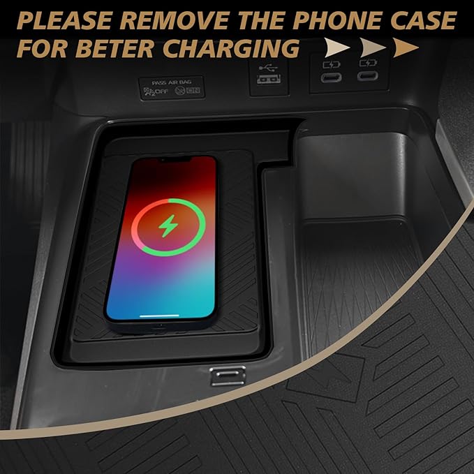 Muslogy Center Console Inserts Compatible with 2025 2026 Toyota Camry Accessories, Center Console Wireless Charger Protective Mat Liner Anti-Slip Phone Charge Area Charging Protection