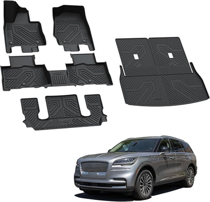 LASFIT Floor Mats&Trunk Mat&Backrest Mat For Lincoln Aviator 2026-2020 (Only Fit 6 seats seond row without center Console), TPE Aviator All Weather Floor Liners, 3 Rows&Cargo&Seatback for Aviator mats