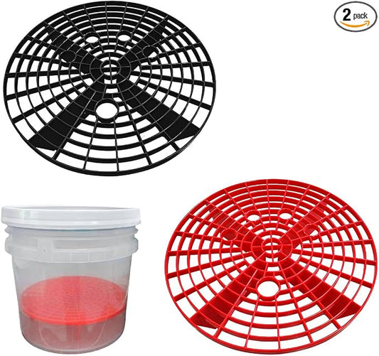 Yourkar 2 PCS Car Wash Bucket Inserts, Plastic Vehicle Wash Bucket Insert Detail Grit Trap, Auto Wash Dirt Collectors Fits 12 Inch Diameter Bucket, Universal Car Accessories (Black+Red)