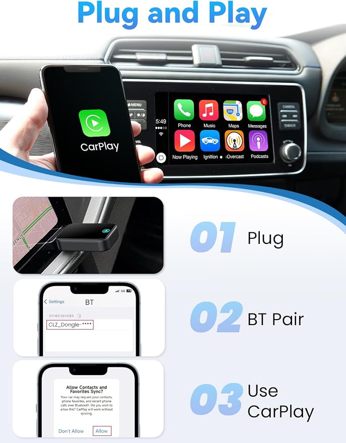 GATGOODS S2 Wireless CarPlay Adapter for iPhone, Convert Wired to Wireless, Mini USB/Type-C Design for Cars with Built-in Wired CarPlay, Plug and Play, Stable Connection, No Latency for iOS 10+