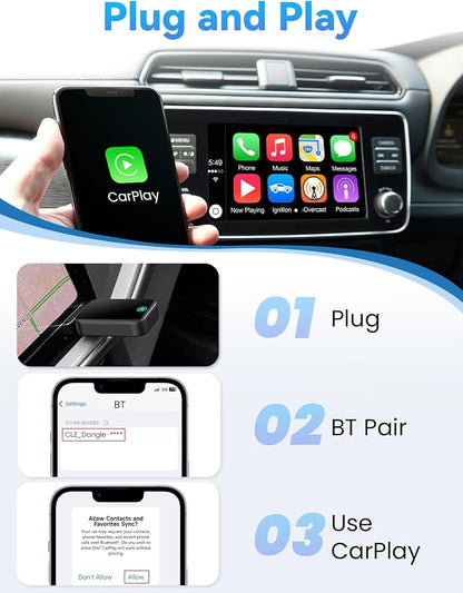 GATGOODS S2 Wireless CarPlay Adapter for iPhone, Convert Wired to Wireless, Mini USB/Type-C Design for Cars with Built-in Wired CarPlay, Plug and Play, Stable Connection, No Latency for iOS 10+