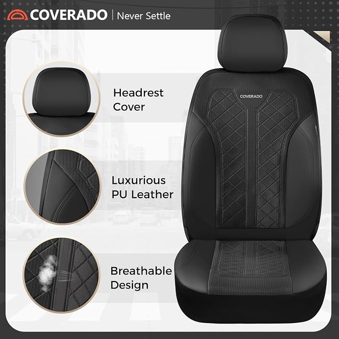 Coverado Car Seat Covers 5 Seats, Seat Covers Full Set, Mesh Breathable Seat Protectors, 5-Piece Spill-Proof Black Automotive Seat Covers, Universal Fit for SUV, Sedan, Truck