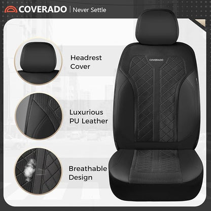 Coverado Car Seat Covers 5 Seats, Seat Covers Full Set, Mesh Breathable Seat Protectors, 5-Piece Spill-Proof Black Automotive Seat Covers, Universal Fit for SUV, Sedan, Truck
