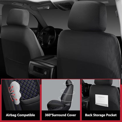 Ram 1500 Seat Covers 2009-2018 Full Set, Truck Interior Sets with Lumbar Support Custom Fit for Dodge Ram 1500/2500/3500 Crew/Quad/Mega Cab with Rear Curved Bench, Black Blue