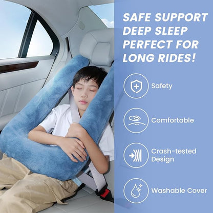 Keemall Car Pillow for Kids, Professional Kids Car Pillow for Sleeping Inflatable Carseat Travel - Safe, Reliable - Travel Pillows for Kid Adult Car Seats Blue