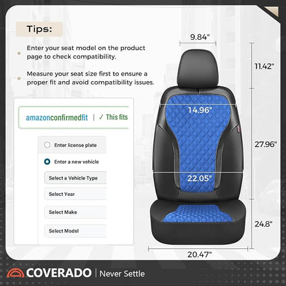 Coverado Seat Covers Full Set, Luxury Diamond Leather Car Seat Cover with Carbon Fiber Textured Design, Waterproof Car Seat Protector, Black&Blue Front and Rear Seat Covers Universal Fit Most Cars