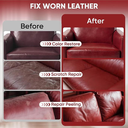 Leather Recoloring Balm - Scratch Repair & Color Restore Kit for Faded Leather, Leather Couch & Car Seats - 10OZ Leather Restorer Balm for Furniture, Auto Interior, Vinyl, Accessories (Maroon)