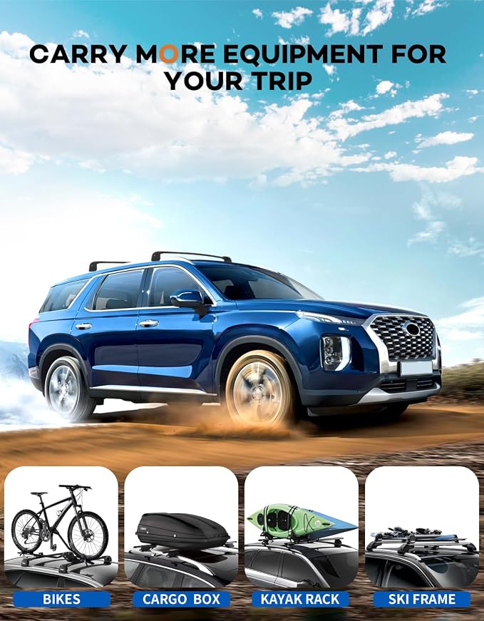 Wonderdriver Lockable Roof Rack Cross Bars 300lbs Compatible with Hyundai Palisade 2019-2025 SE SEL XRT Limited Calligraphy,Heavy Duty Aluminum Roof Rails Crossbars Canoe Black Rooftop Cargo Luggage