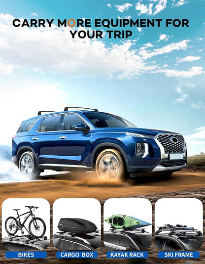 Wonderdriver Lockable Roof Rack Cross Bars 300lbs Compatible with Hyundai Palisade 2019-2025 SE SEL XRT Limited Calligraphy,Heavy Duty Aluminum Roof Rails Crossbars Canoe Black Rooftop Cargo Luggage