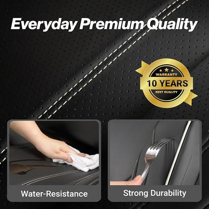 Coverland Custom Truck Car Seat Covers Front Seats for [2020-2026 Jeep Gladiator Crew Cab Split Bench Without Armrest] - Protector Water Resistant Leather [Front - Black with White Stitching]