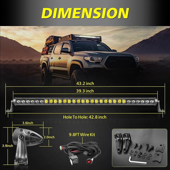 40" 210W Single Row LED Light Bar w/Wiring Harness Black Cover | OSRAM LEDs Off Road Driving Lights Slim Bumper Hood Roof Light Kit for Trucks Pickup UTV SUV Wrangler Can-Am