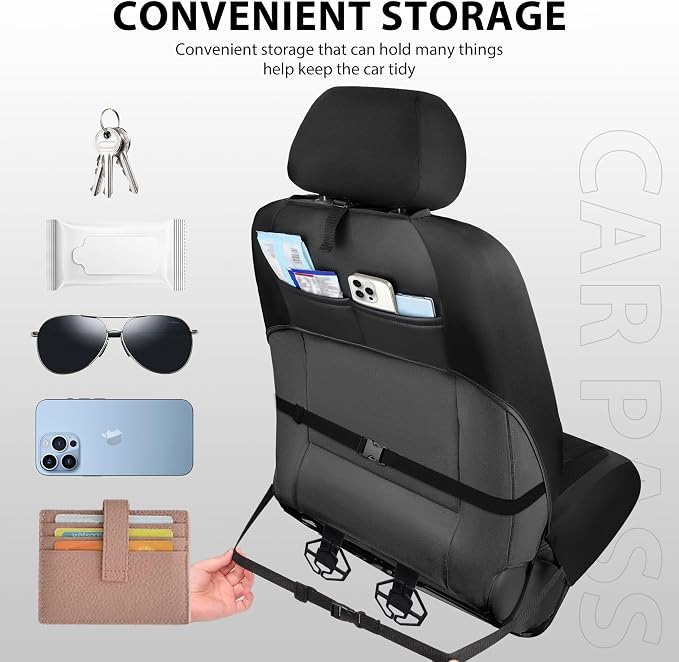 CAR PASS Thick Foam 3D Mesh Leather Car Seat Covers Full Set, Luxury Breathable Premuim Faux Leather Automotive Seat Covers, Airbag Compatible Universal Fit for Most Sedan Van Truck SUV, Pure Black