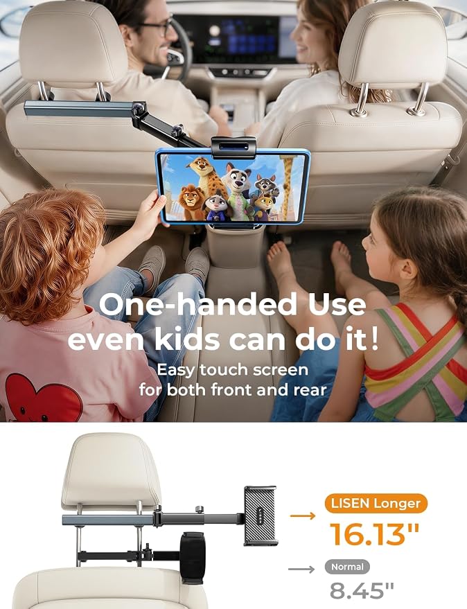 LISEN for iPad Holder Car Tablet Mount, Road Trip Essentials Toddler Kids Travel Gifts, Car Accessories for Women Interior Organizer Mens Truck 3in1 Tablet Holder for Car Camping Back Seat Headrest