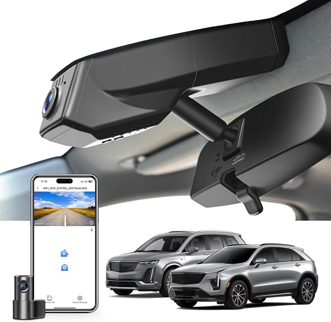 Mangoal Front 4k & Rear 1080p Dash Cam Custom fit for Cadillac XT5 2017-2019 (Model B), UHD 2160P Video, WiFi, App, Loop Recording, Easy to Install, 128GB Card
