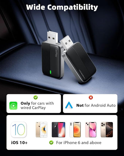 MoKo Wireless CarPlay Adapter for Apple iPhone, Mini Car Play Adapter for iOS 10+ & Cars with Apple CarPlay, Wired Car Play to Wireless, Fast Response Stable Control No Delay Not for Android,BlackGry