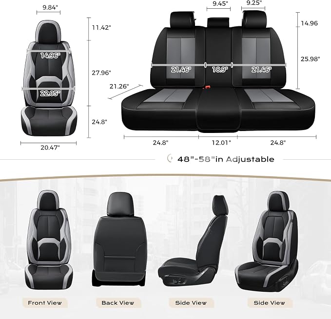 Coverado Seat Covers, Premium Nappa Leather Car Seat Covers Front Seats, Waterproof Car Seat Protector with Lumbar Support, Front Driver Seat Covers Universal Fit for Most Cars (Black&Gray)