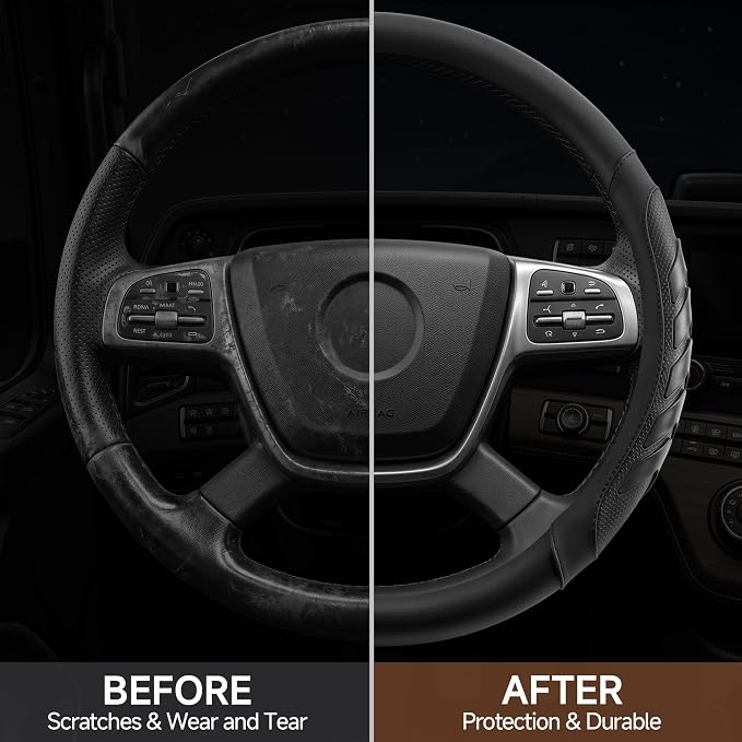 West Llama Semi Truck Steering Wheel Cover, Universal Fit 17.5-18 Inch Large Steering Wheels for RV, Big Rig, 18 Wheeler, Commercial Trucks and Buses (Extra Large Size-Black)