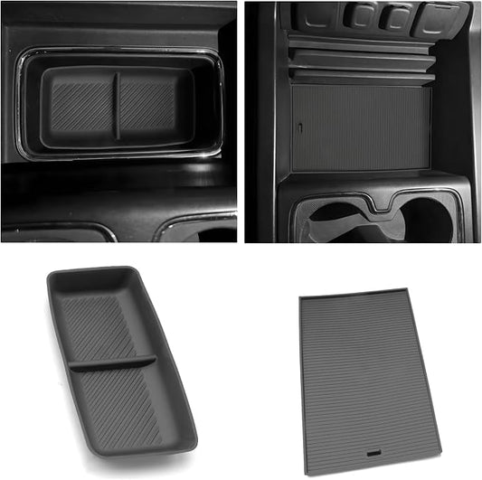 For 2PCS Center Console Organizer Tray TPE Materials Compatible with 2014-2018 Silverado/Sierra 1500& 2015-2019 Silverado&Sierra 2500HD/3500HD - Full Console w/Bucket Seats Only