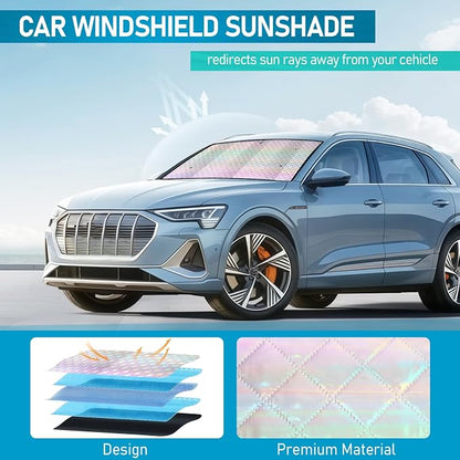 Car Windshield Sun Shade, Folding Car Shades for Front Windows UV Rays Sun Cover Shade, Keeps Your Vehicle Cool