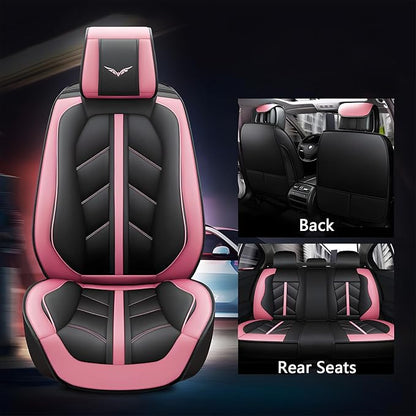 otoez Car Seat Covers Full Set, Leather Pink Seat Covers for Cars 5 Seats, Automotive Front and Rear Seat Protectors Universal Fit Most Cars Sedans SUV Pick-up Truck (Pink, Without Pillows)