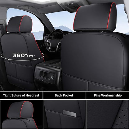 Coverado Chevy Silverado Seat Covers, Faux Leather Seat Covers Fit for Chevy Silverado GMC Sierra 2007-2025 1500, 2015-2025 2500HD 3500HD Crew Double Extended Cab (Front, Red)