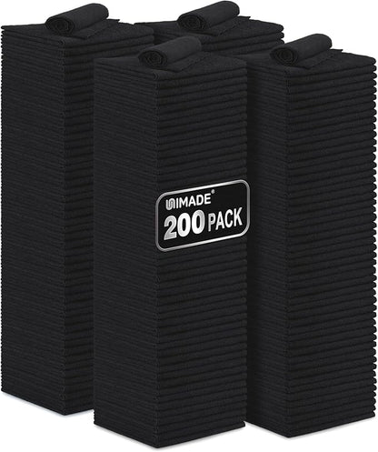 UNIMADE Microfiber Cleaning Cloth, 200 Pack Microfiber Towels for Cars Reusable Shop Rags Bulk Lint Free Cleaning Towels for Car Kitchen Automotive Bar Mechanic Restaurant Garage, 11.5"x 11.5", Black