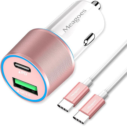 67.5W Pink Car Charger USB C Super Fast Charging, 45W USBC&QC3.0 Port Plug for iPhone 17 Pro Max/Air/16/15/iPad, Samsung S26 Android Cell Phone, Dual 12V Cigarette Lighter Adapter+3.3 ft Type C Cable