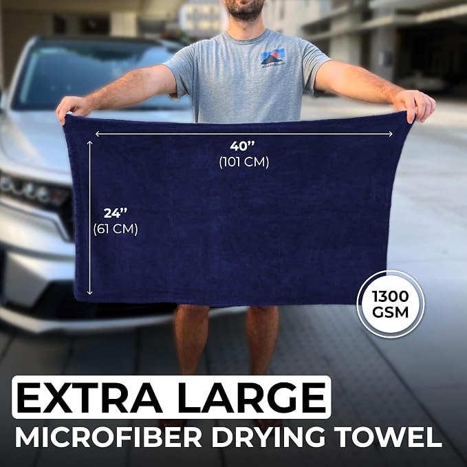 XL Car Drying Towel,1300 GSM Professional Car Towel with Double Twisted Loop, Car Drying Towels Extra Large Super Absorbent, Microfiber Drying Towels for Cars, Trucks - 40"x24", Navy 4-Pack