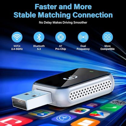 Mini Wireless CarPlay Adapter, 2026 Upgraded iPhone Connect, Black Mirror Wireless and Bluetooth Adaptor, Plug&Play, No Delay & Stable Connection, for iPhone