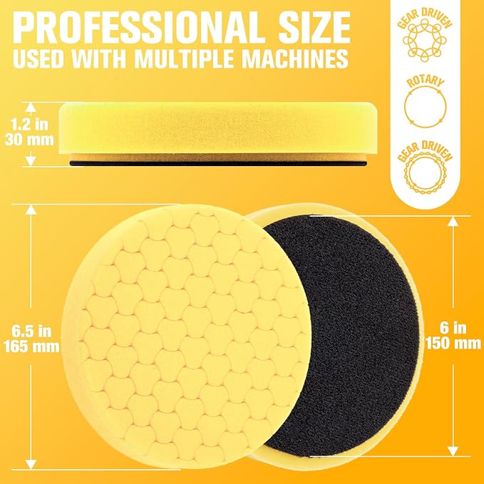 Yellow Polish Pad, 3Pcs 6.5 Inch Face for 6 Inch Buffing Polishing Pads and Woolen Pads 150mm Backing Plate Compound Buffing Sponge for Car Buffer Polisher Compounding, Polishing and Waxing