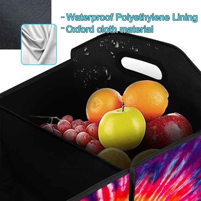 TieDye Car Trunk Organizer Storage Box Collapsible Non-Slip Automotive Organizer Vehicle Organization
